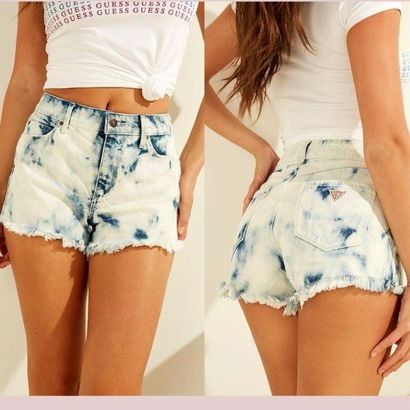 Guess Jeans Women's Acid Wash Button Fly Raw Hem Shorts Size 26 - Picture 1 of 10